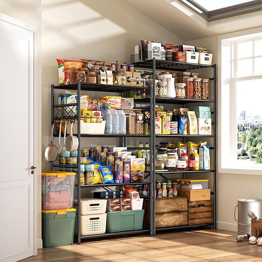 Metaling Shelving 5 Tier Shelf Organizer with Hooks,Storage Shelves Heavy Duty Garage Shelves Unit with Leveling Feet,Wire Shelving for Pantry, Kitchen and Closet,23.6" W x 13.8" Dx72.4 H