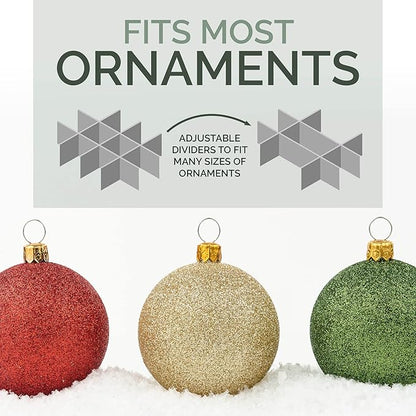 HOLDN’ STORAGE Christmas Ornament Storage Box with Dividers, Holds 72 Ornaments (3 Inch), Large Ball Storage Container with 3 Removable Trays, Durable and Portable - Green