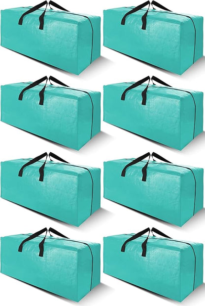 Cosy Family 8 Pack Heavy Duty Extra Large Moving Bags with Backpack Straps - Strong Handles & Zippers, Storage Totes For Space Saving, Fold Flat, Alternative to Moving Box, Aquamarine