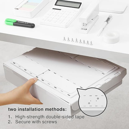 Under Desk Drawer - Super Large Under Table Hidden Drawer Desk Accessories & Workspace Organizers Desktop Storage Pencil Slide Out Organizer with Screw Adhesive Tape Shelf Tray at Office