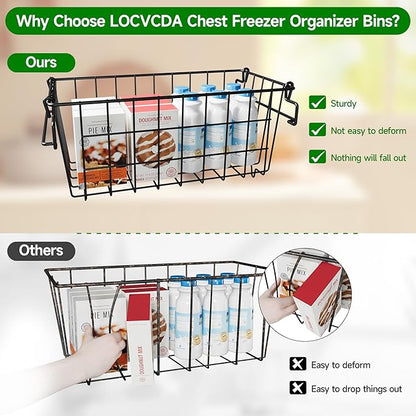 Freezer Baskets for Chest Freezer, Freezer Organizer Bins, 2 Pack Stackable Deep Chest Freezer Organizer & 1 Pack Adjustable Hanging Chest Freezer Organizer for 5-7 Cu.FT Deep Freezer Sort Frozen Food