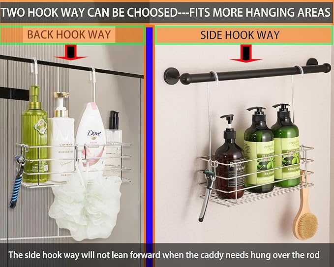 Seltomer Shower Caddy Hanging Shower Rack SUS304 Stainless Steel Hanging Shower Orangizer with Hooks Over The Door, Shampoo Basket Storage (Single-Layer)