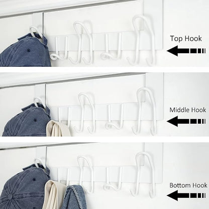 SKOLOO Over The Door Hooks - for Doors up to 1-3/4'' Thickness, Metal Door Hanger with 11 Hooks, Over The Door Hanger for Coats, Hats,Towels, White
