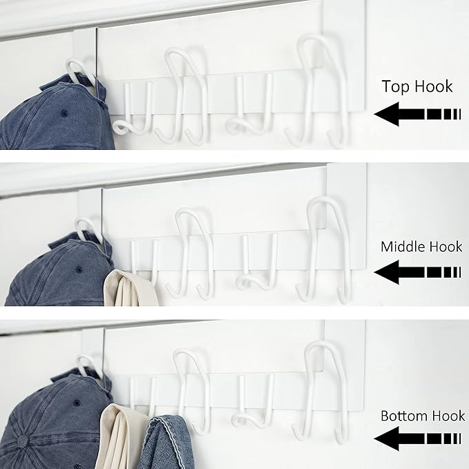 SKOLOO Over The Door Hooks - for Doors up to 1-3/4'' Thickness, Pack of 2, Metal Door Hanger with 11 Hooks, Over The Door Hanger for Coats, Hats, Towels, White