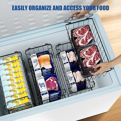 Stnopw 4Pcs Freezer Organizer Bins,Stackable Freezer Storage Containers,Deep Freezer Organizer Bins Effectively Classify Food,Foldable Side Handles freezer organizer bins for Extra Storage Space
