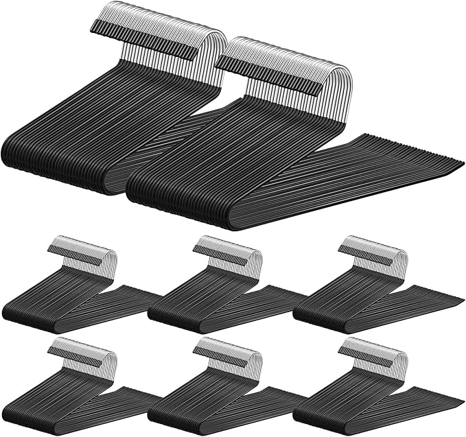 Treela 50 Pack Open Ended Pants Hangers, Metal Non Slip Hangers, Anti Rust Chrome Rubber Coating Slack Jeans, Heavy Duty Space Saving for Trousers Slacks Skirts (Black)