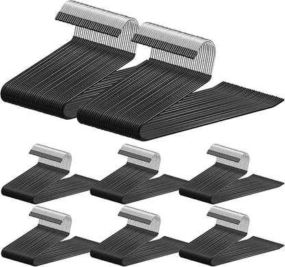 Treela 50 Pack Open Ended Pants Hangers, Metal Non Slip Hangers, Anti Rust Chrome Rubber Coating Slack Jeans, Heavy Duty Space Saving for Trousers Slacks Skirts (Black)