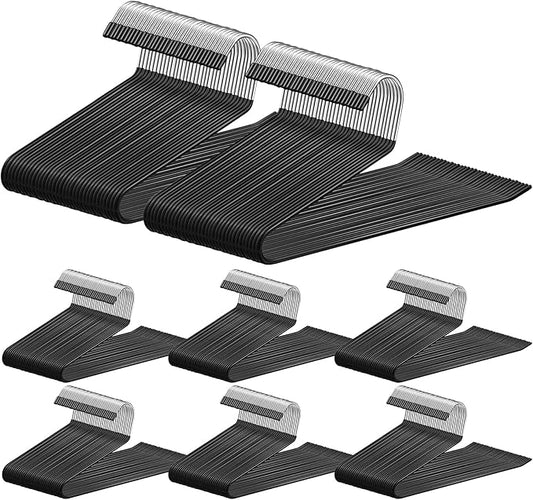 Treela 50 Pack Open Ended Pants Hangers, Metal Non Slip Hangers, Anti Rust Chrome Rubber Coating Slack Jeans, Heavy Duty Space Saving for Trousers Slacks Skirts (Black)