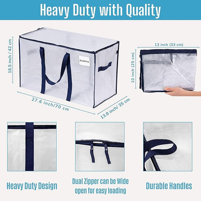 VENO 6 Pack Moving Bags and Large Christmas Storage Bins with lids. Alternative to Moving Boxes, Packing Supplies for College. Extra Large Heavy Duty Totes for Packaging (Clear, 6 Pack)