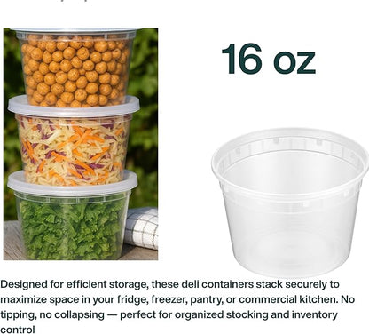ProTakeOut 16oz [50 set] Heavy Duty Plastic Deli Container | BPA-Free Food Storage with Airtight Leak‑Proof Lids | Microwave, Freezer & Dishwasher Safe – Stackable, Bulk Reusable Soup & Meal Prep Tub