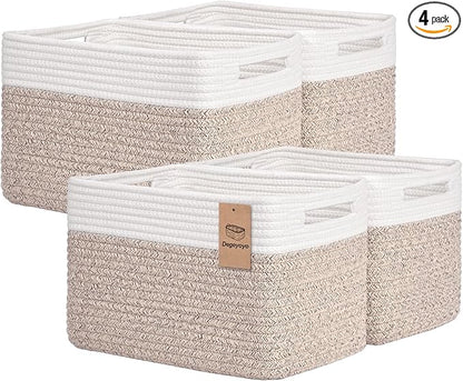 Storage Baskets for Organizing, 4 Pack Storage Baskets for Shelves, Woven Basket for Shelves, Closet Organization, Rectangle Organizer Basket Gifts Empty, 13"Lx8.7"Wx7.9"H Decorative Bins with Handles