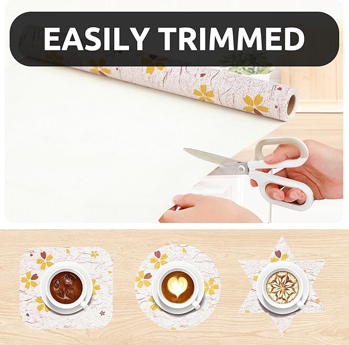 RAY STAR 12X120 Inch Shelf Liner for Kitchen Cabinets, Non-Adhesive Cabinet Liner Washable, PVC Drawer Liner for Dresser Non-Slip Bathroom (Yellow-Floral)(2 Roll)