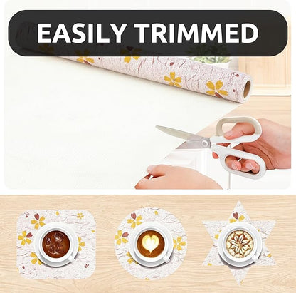RAY STAR 12X120 Inch Shelf Liner for Kitchen Cabinets, Non-Adhesive Cabinet Liner Washable, PVC Drawer Liner for Dresser Non-Slip Bathroom (Yellow-Floral)(2 Roll)