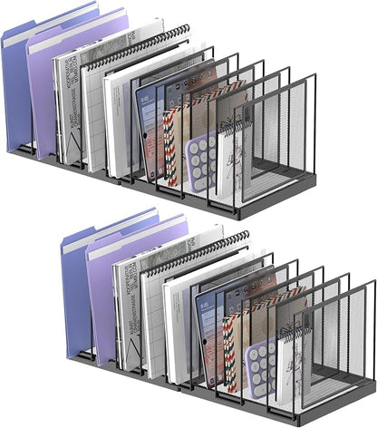 9-Section Desk File Organizer, Vertical File Holder, Mesh Desktop File Folder Metal File Organizer Stand for Office Home Classroom, Black, 2 Pack