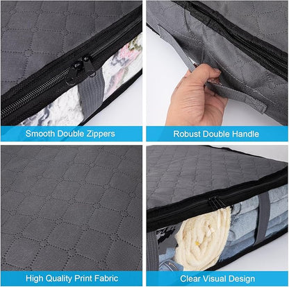 10 Pack Under Bed Storage Containers for Clothes Folding Storage Bins with Clear Window and Reinforced Handles Underbed Storage Containers for Organization and Storage Clothing Blankets
