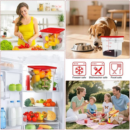 WELKOR Airtight Square Food Storage Containers with Lids 4-Pack, Lock-Tight Seal for Flour, Sugar, Cereal, Keep Food Fresh, BPA-Free Stackable Kitchen Canisters with Measurements (Red, 7.5QT-4PACK)