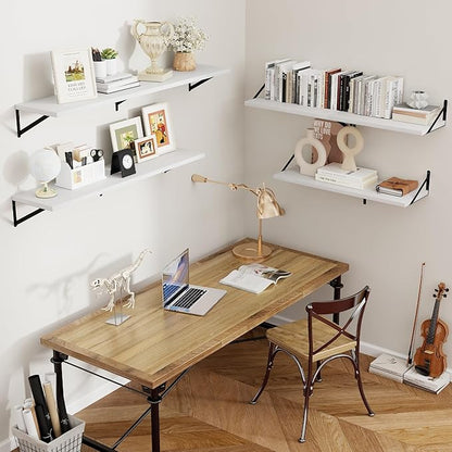 Axeman Floating Shelves for Wall White - 55 Inch Wide x 12 Inch Deep Wall Shelves Set of 2 - White Deep Wood Floating Shelves for Living Room Bedroom Laundry Room
