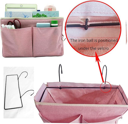 Someteth 2-Pack Bedside Caddy Bedside Hanging Storage Basket Multi-Function Organizer Caddy for Bunk and Hospital Beds Dorm Rooms Bed Rails, Can be Placed Glasses Books Mobile Phones（2 pcs pink）