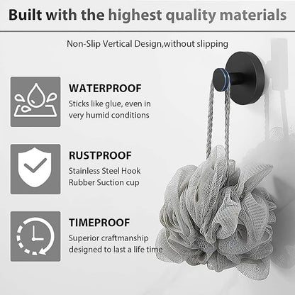 BRMUEIX 4 Pack Shower Hooks Suction Cup Shower Hooks Bathroom Hooks Suction Wreath Hangers for Front Door Wreath Hangers for Front Door Towel Hook（Black）