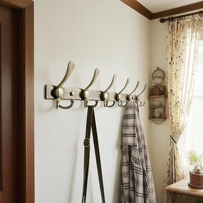 Dseap Coat Rack Wall Mount 2.0 Pro: 24” Long, 3X Tougher, Heavy Duty Stainless Steel Wall Coat Hanger with 6 Tri Hooks for Clothes Jackets Hats Entryway Closet, Bronze, Pack of 2