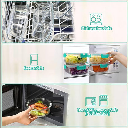 24-Piece Glass Food Storage Containers with Locking Lids,Glass Meal Prep Containers Set - Airtight Lunch Containers, Microwave, Oven, Freezer and Dishwasher,Green