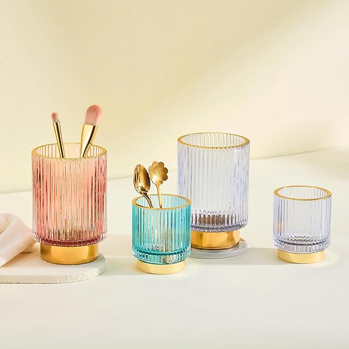 LEICURACE Makeup Brush Holder Organizer,Toothbrush Holders,Desk Pen Pencil Holder,Multifunctional Vintage Glass Brush Cup(A3-20-US)