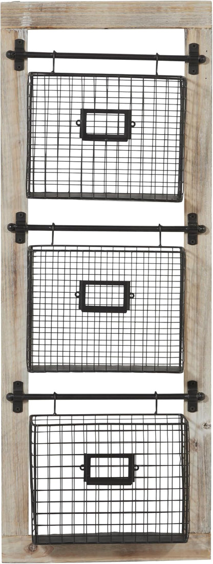 Deco 79 Farmhouse Metal Wall Mounted Rack for Magazines, Books, Newspapers, Bathroom/Offie/Living Rom Storage, 14" x 4" x 36", Black