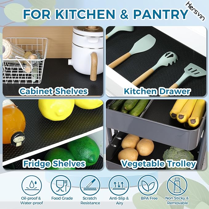 Hersvin Shelf Liners, 20 in x 20 ft Kitchen Drawer Mats, Non-Adhesive EVA Cupboard Protector, Cabinet Lining (Black Dot)