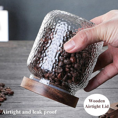 Viovian 24 OZ Glass Coffee Jar with Wooden Lid 700ml Clear Vintage Glass Storage Canister Anti-slip Decorative Jars with Lids for Food Candy Coffee Beans Cookie Sugar