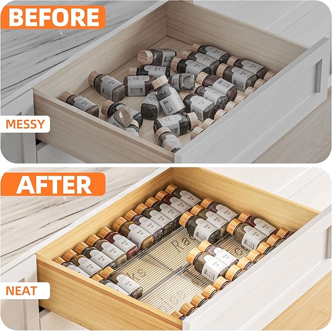 PanPanPal 8 Packs Spice Drawer Organizer, 2-Tier Acrylic Drawer Seasoning Organizer, Expandable From 11'' to 22'' Kitchen Spice Rack Organizers and Storage for Drawer (Jars not included), Clear