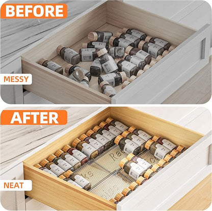 PanPanPal 8 Packs Spice Drawer Organizer, 2-Tier Acrylic Drawer Seasoning Organizer, Expandable From 11'' to 22'' Kitchen Spice Rack Organizers and Storage for Drawer (Jars not included), Clear