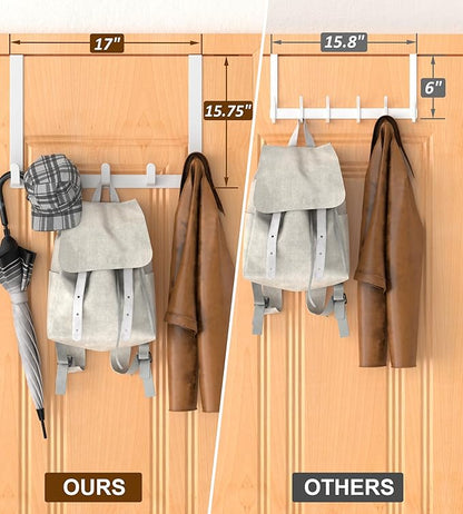 CHAUNCEY HOME Long Over The Door Hooks with 15.75-inch Arms for Easier Access by Women, Heavy Duty Door Hanger for Winter Coat, L16U, Fits Standard 1 3/4'' Doors, Towel Racks Organization, White