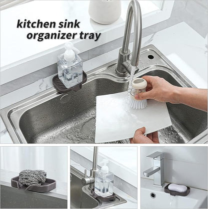 MicoYang Silicone Bathroom Soap Dishes with Drain Spout-Bathroom and Kitchen Sink Organizer,Sponge Holder,Dish Soap Tray,Perfect for Dispenser,Scrubber,Bottle,Cup on Sink or Counter-Coffee 4.9"×3.2"