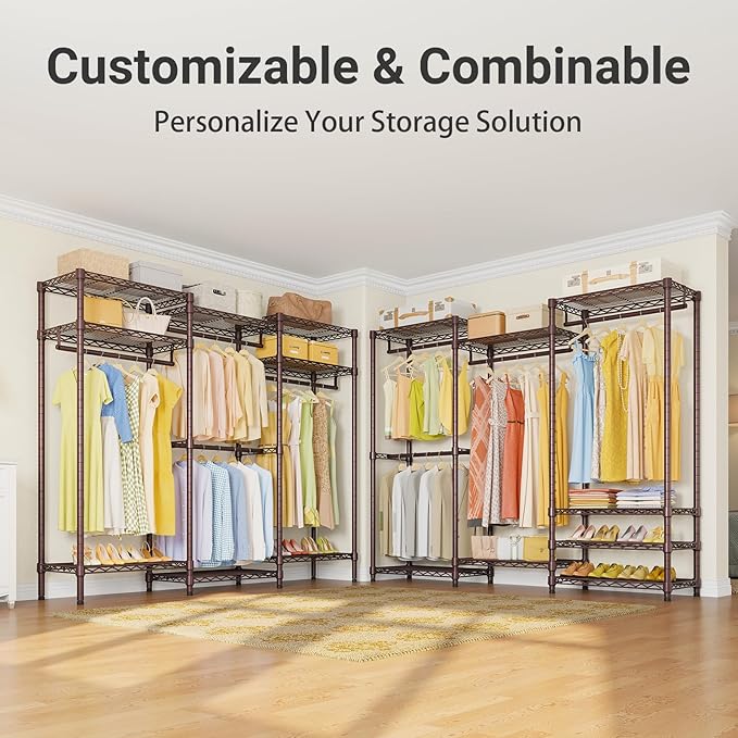VIPEK V5i Garment Rack Heavy Duty Clothes Rack, Portable Closet Wardrobe Bedroom Armoires Freestanding Clothing Rack with 8 Adjustable Shelves & 4 Hang Rods, 68.9" L x 15.7" W x 76.4" H, Bronze