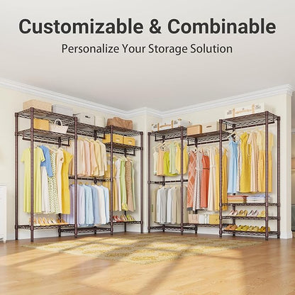 VIPEK V5i Garment Rack Heavy Duty Clothes Rack, Portable Closet Wardrobe Bedroom Armoires Freestanding Clothing Rack with 8 Adjustable Shelves & 4 Hang Rods, 68.9" L x 15.7" W x 76.4" H, Bronze