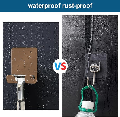 Diesisa Razor Holder for Shower + Adhesive Wall Hooks, Premium 304 Stainless Steel Shower Razor Holder with Heavy Duty Waterproof Sticky Hooks for Hanging Towels, Coat, hat (2+2 Pack)-Brown