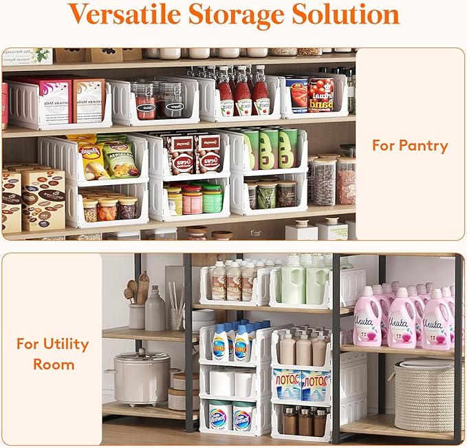 Lifewit 6 Pack Stackable Closet Organizers and Storage Basket for Clothes, Plastic Storage Bins for Wardrobe, Multifunctional Drawer Organizer for Bathroom, Kitchen, Laundry Room, Office, Dorm, White