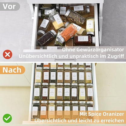KitHero Spice Drawer Organzier,4 Tiers- 8Pcs Bamboo Spice Rack Tray Insert for Cabinet Drawer Countertop, Kitchen Seasoning Storage Drawer Organization,18" Wide x 15.8" Deep （Hold UP To 40 Jars
