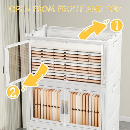 Vavkorkula Large Stackable Storage Bins with Lids, 660QT-165QT*4Tier Foldable Cabinet for Closet Organizers, Plastic Storage Containers Box with Wheels