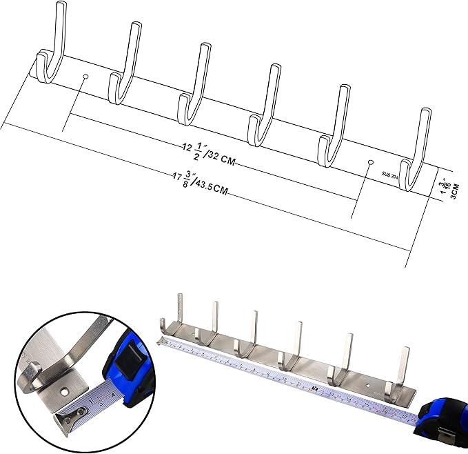 WEBI 2 Packs, Heavy Duty Stainless Steel 304 Hook Rail Coat Rack, Satin Finish, Great Home Storage & Organization for Bedroom, Bathroom, Foyers, Hallways