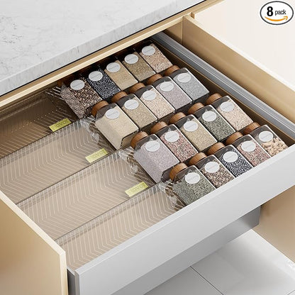 PanPanPal Spice Drawer Organizer, 8 Pack Clear Seasoning Organizer Rack, Expandable From 11" to 22" Wide Kitchen Spice Rack Organizers for Drawer, Countertop (Jars Not Included)
