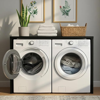 Over the Washer and Dryer Storage Shelf – Engineered Wood Laundry Room Organizer with Side Panels, Wall-Mounted Washer Dryer Utility Shelf Top Surface for Folding and Laundry Supplies