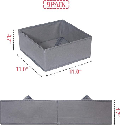 DIOMMELL 9 Pack Foldable Cloth Storage Box Closet Dresser Drawer Organizer Fabric Baskets Bins Containers Divider for Clothes Underwear Bras Socks Lingerie Clothing, M Grey 900
