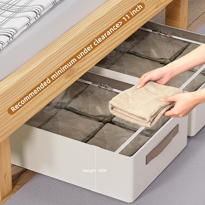 CYhom Underbed Storage Bins With Metal Frame, 10" High Under Bed Storage Containers, Large Capacity Under Bed Organizer Boxes (Beige, 23.6” L x 19.7” W x 10” H)