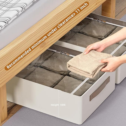 CYhom Underbed Storage Bins With Metal Frame, 10" High Under Bed Storage Containers, Large Capacity Under Bed Organizer Boxes (Beige, 23.6” L x 11.8” W x 10” H)