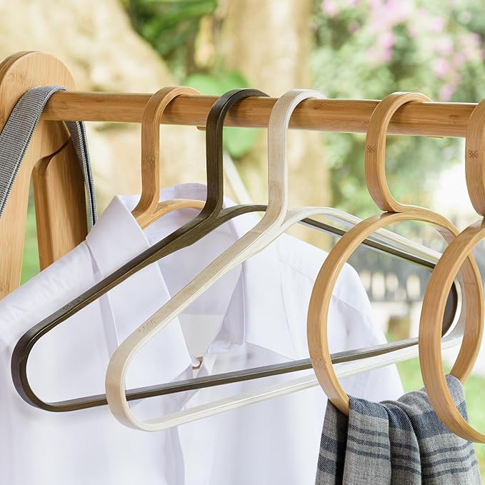 GUDEE CAKON Set of 3 Bamboo Hangers – Eco-Friendly, Strong & Durable Clothes Hangers (Brown)