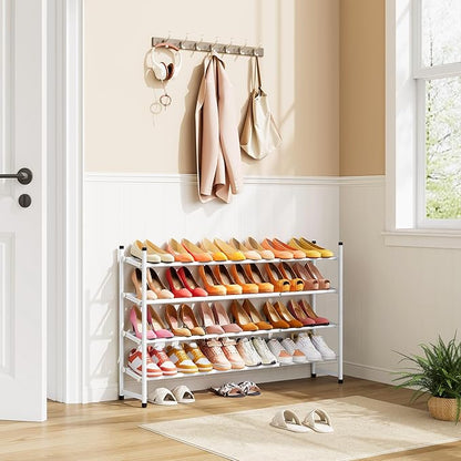 Tajsoon Expandable Shoe Rack for Closet 4 Tier, 29“-41“Adjustable & Stackable Shoe Shelf Storage, Metal Shoe Rack Organizer for Front Door Entrance, Closet, Garage, Entryway, White