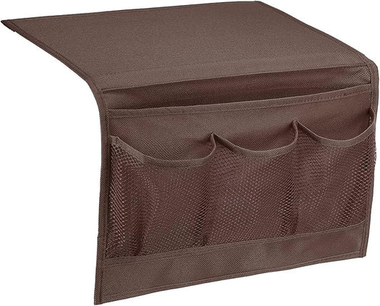 PATIKIL Bedside Caddy, Bedside Organizer with 5 Pockets, Brown, Canvas, Minimalist Style
