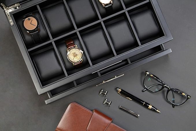 Decorebay Executive Wooden Watch Box Valet Box Sunglasses and Jewelry Box Storage Organizer (Sweetheart) (Brown)