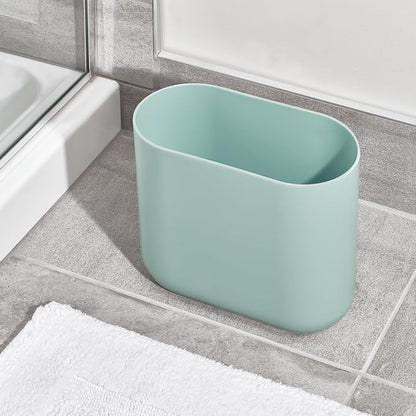 iDesign Small Slim Plastic Bathroom Trash Can, Garbage Can for Bedroom, Office, Desk, Dorm, Blue